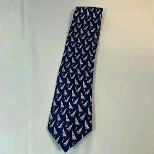 AMERICAN LIVING MENS 100% SILK TIE BLUE‎ MARITIME OCEAN SAILBOATS BUOYS